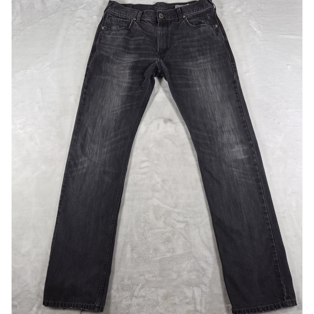 Levi's SilverTab Straight Jeans Men's 34x36 Black Denim Heel Drag Distressed